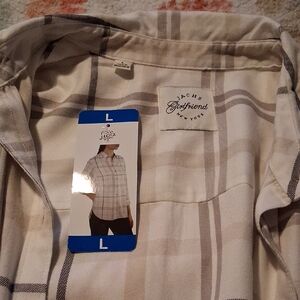 JACHS Girlfriend Cream and Gray Plaid Shirt